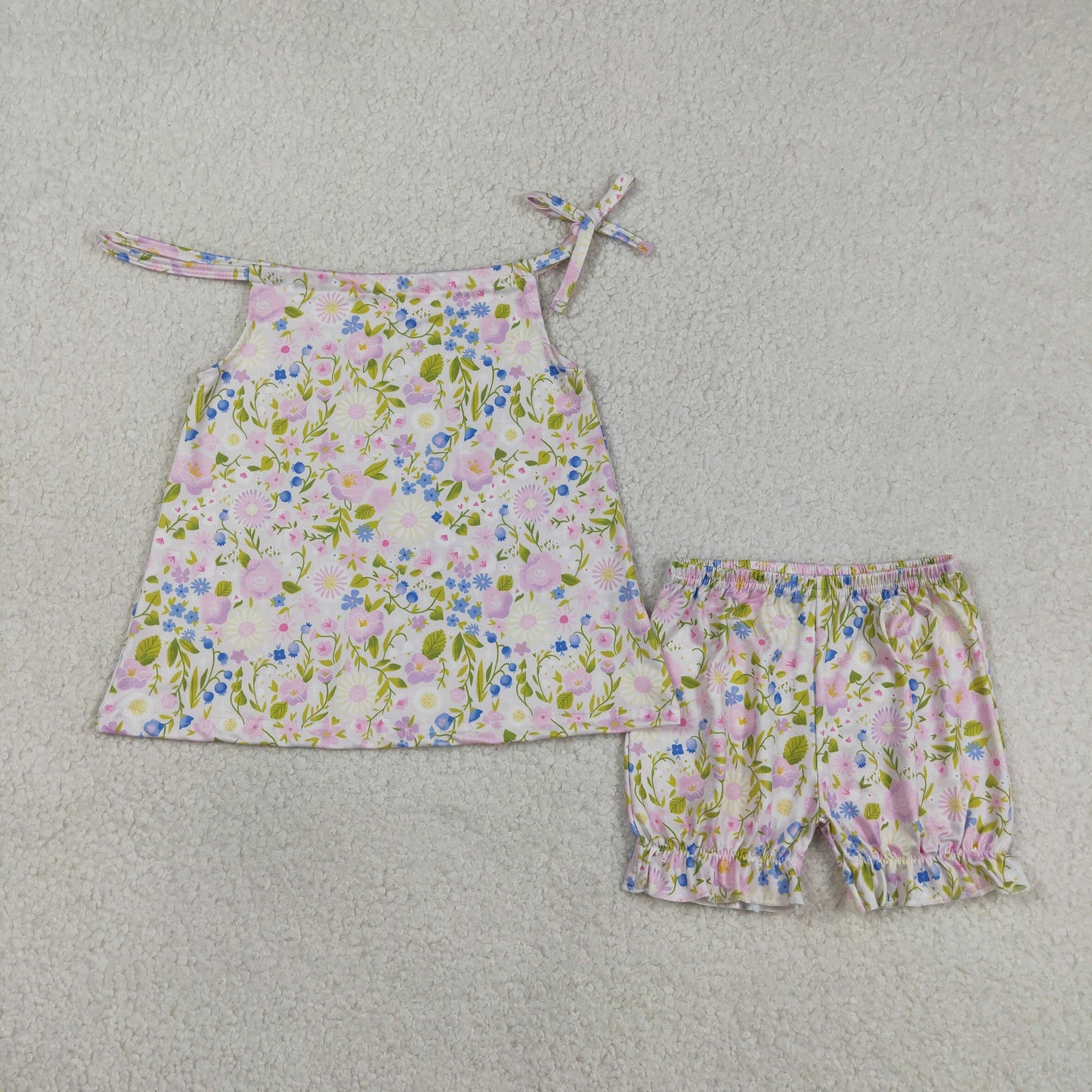 GSSO2778 Baby Girls Colorful Flowers Tunic Ruffle Shorts Clothes Set