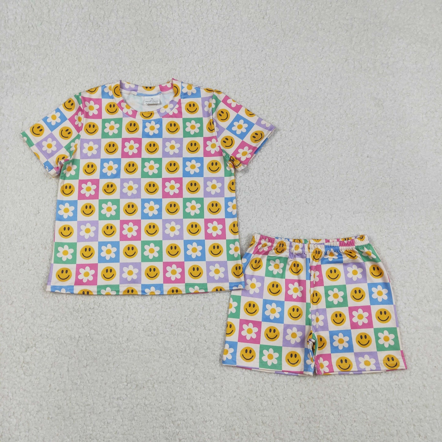 GSSO2864 Baby Girls Flowers Smiles Top Pockets Shorts Clothes Sets