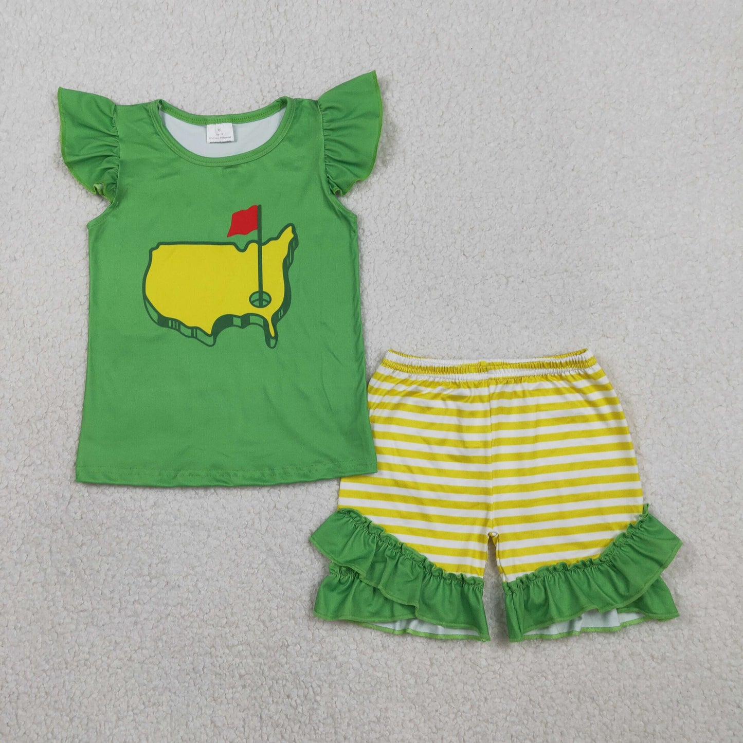 GSSO2867 Baby Girls Flutter Sleeve Golf Top Stripe Ruffle Shorts Clothes Sets