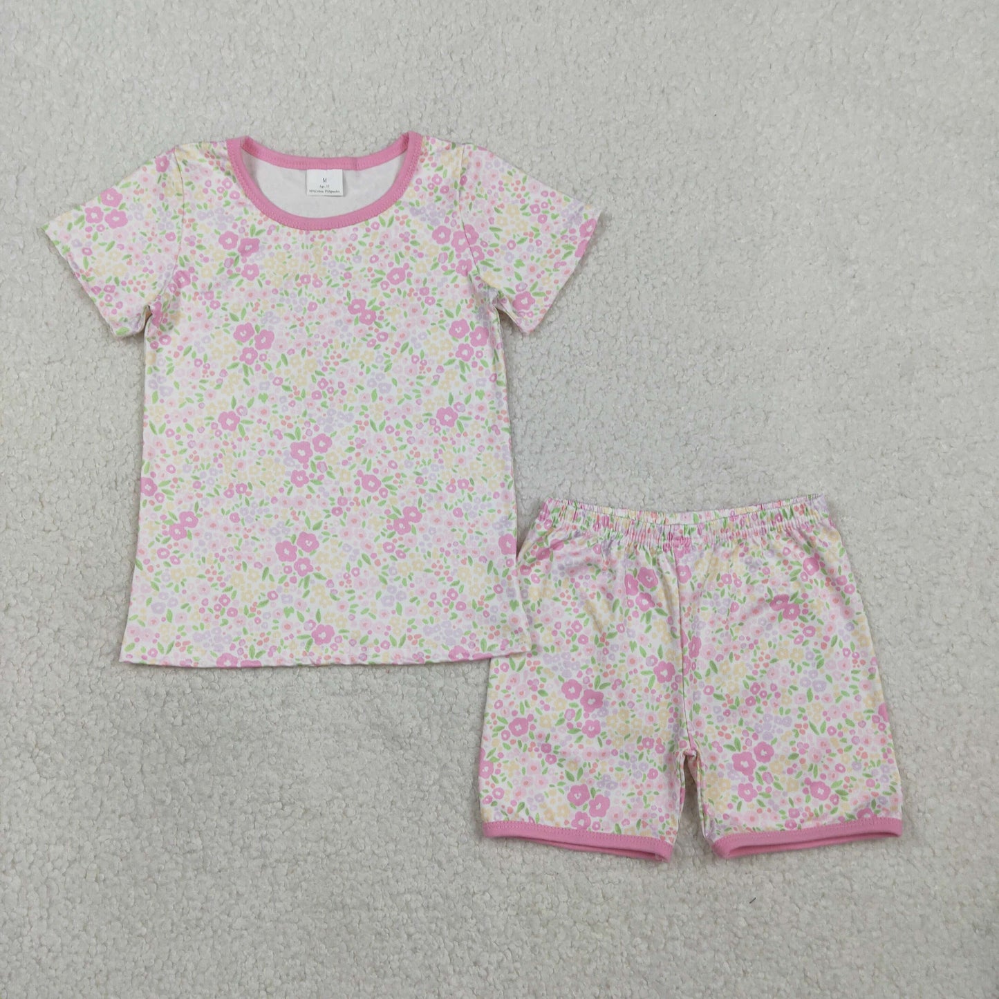 GSSO3129 Baby Girls Short Sleeve Colorful Flowers Top Shorts Pajamas Clothes Sets