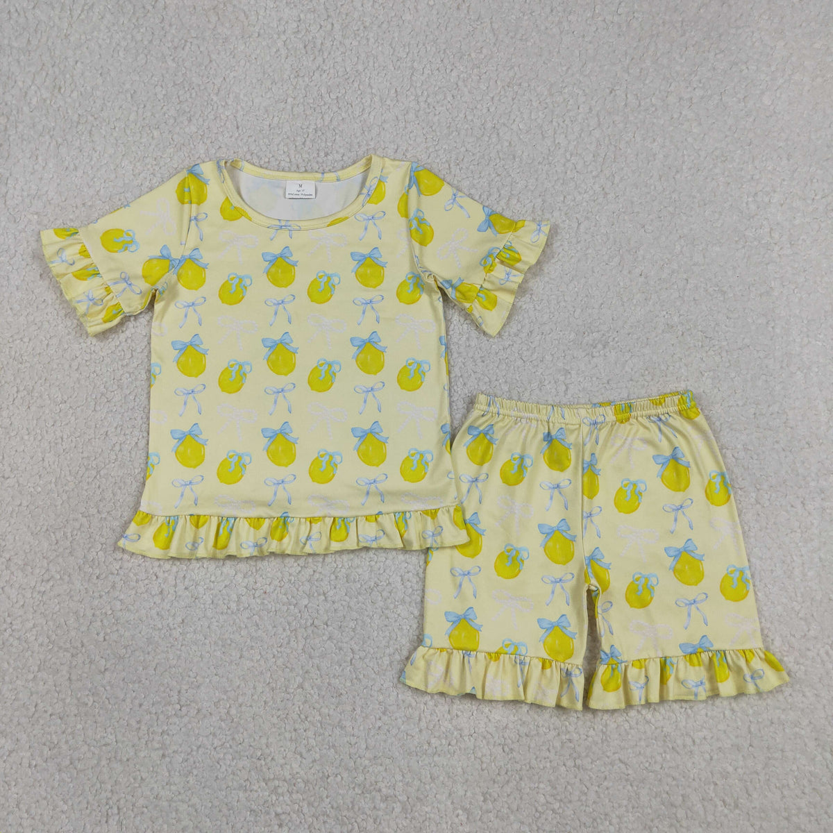 GSSO3326 Baby Girls Blue Bows Lemons Top Ruffle Short Clothes Set
