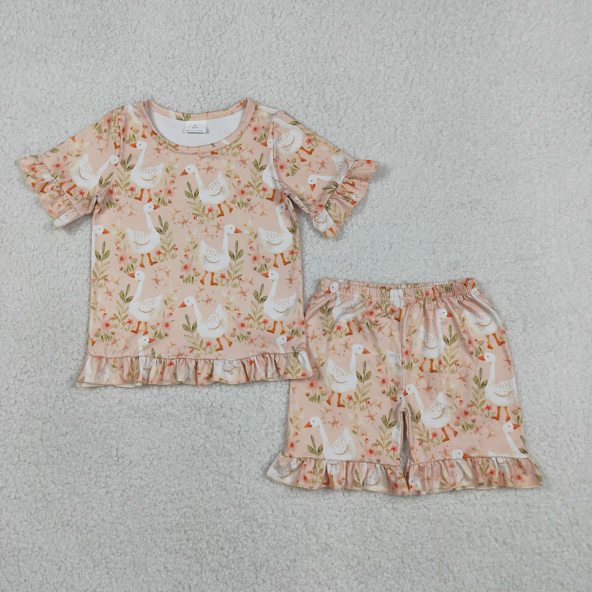 GSSO3329 Baby Girls Flowers Gooses Top Ruffle Short Clothes Set