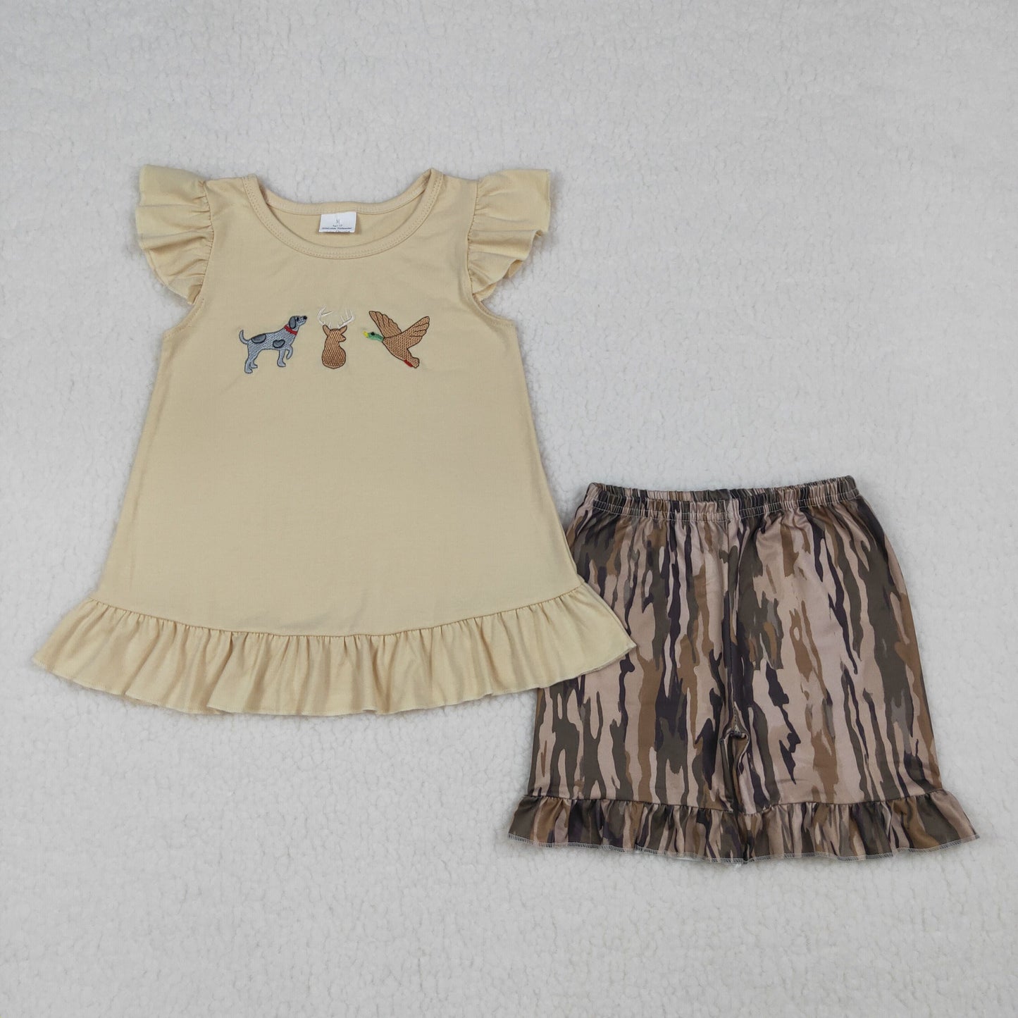 Sibling Baby Kids Embroidery Deer Dog Ducks Top Shorts Hunting Clothes Set Strap Jumpsuit Rompers