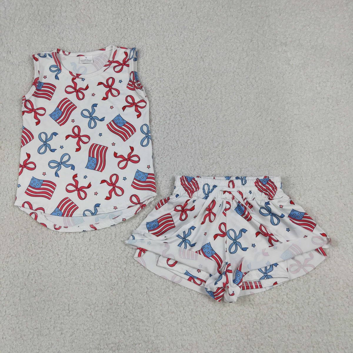GSSO3520 Baby Girls Flags Bows Sleeveless Vests Butterfly Shorts 4th of July Clothes Set