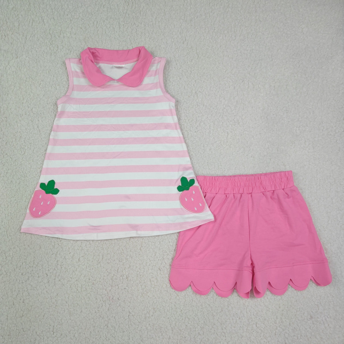 Sibling Baby Girls Embroidery Watermelons Strawberry Tunic Short Scallop Clothes Sets