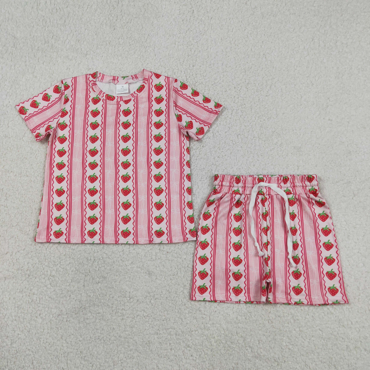 GSSO3649 Baby Girls Short Sleeve Strawberry Stripe Top Short Clothes Set