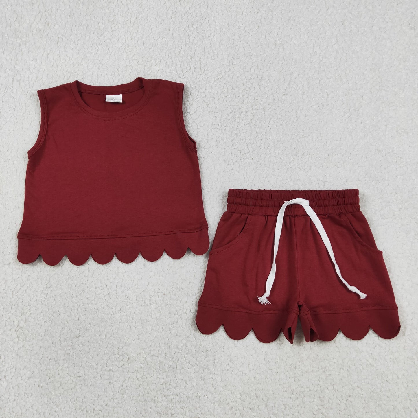 Sibling Baby Girls Sleeveless Vests Top Pockets Short Scallop Clothes Sets