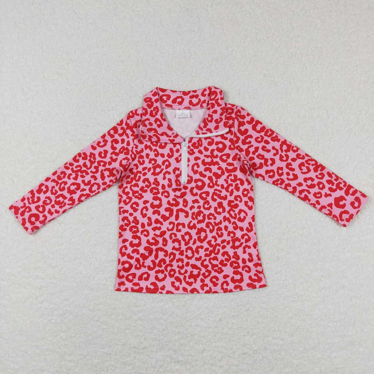 GT0414 baby girl pink leopard print zipper long sleeve top
