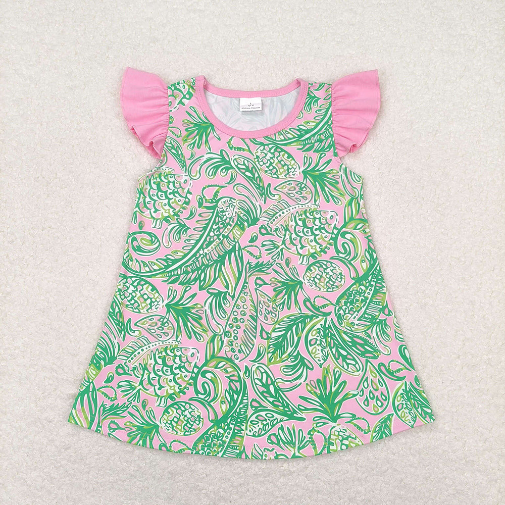 GT0561 baby girls clothes green fish summer tshirt