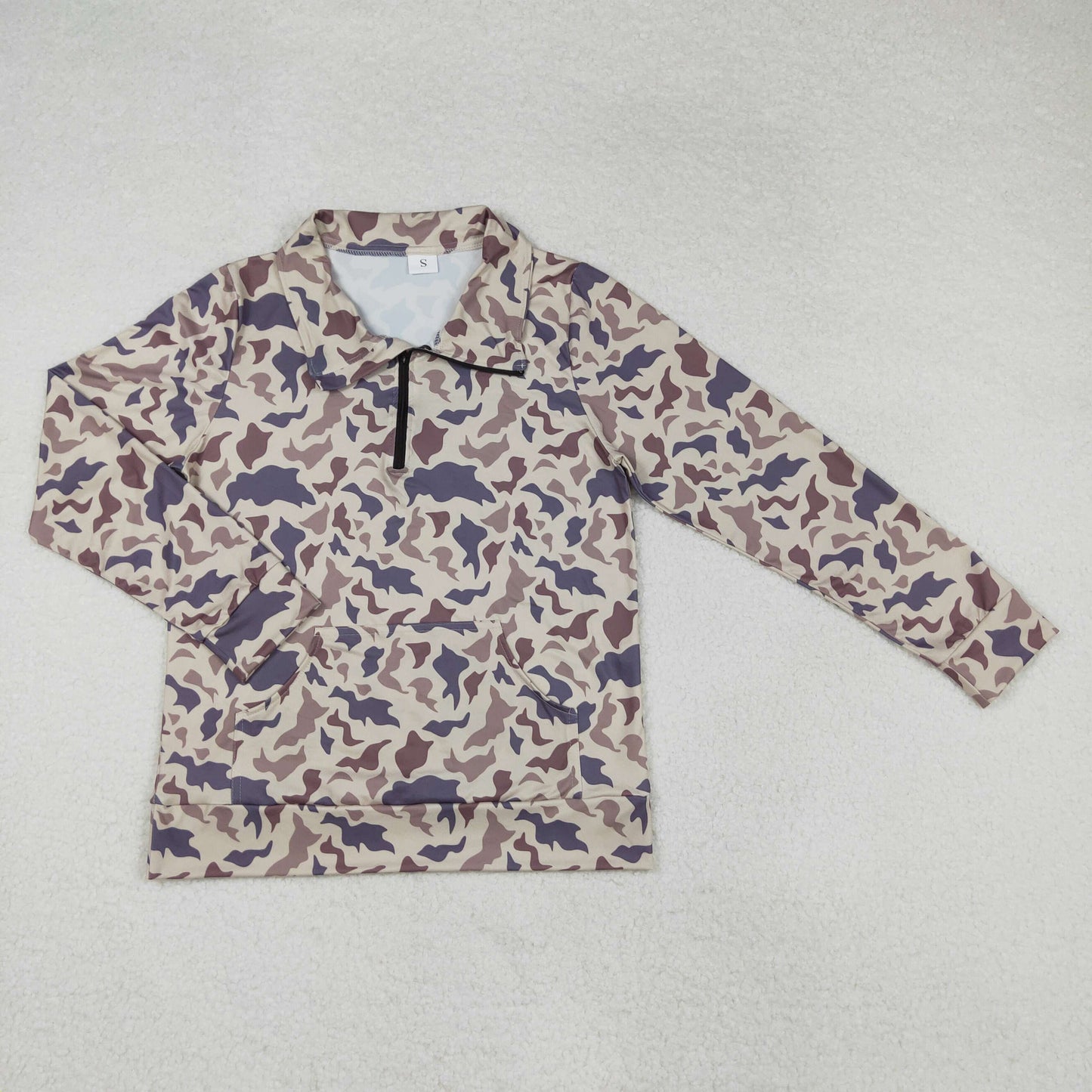 GT0828 Adult Women Khaki Camo Zipper Pocket Southern Pullovers Top