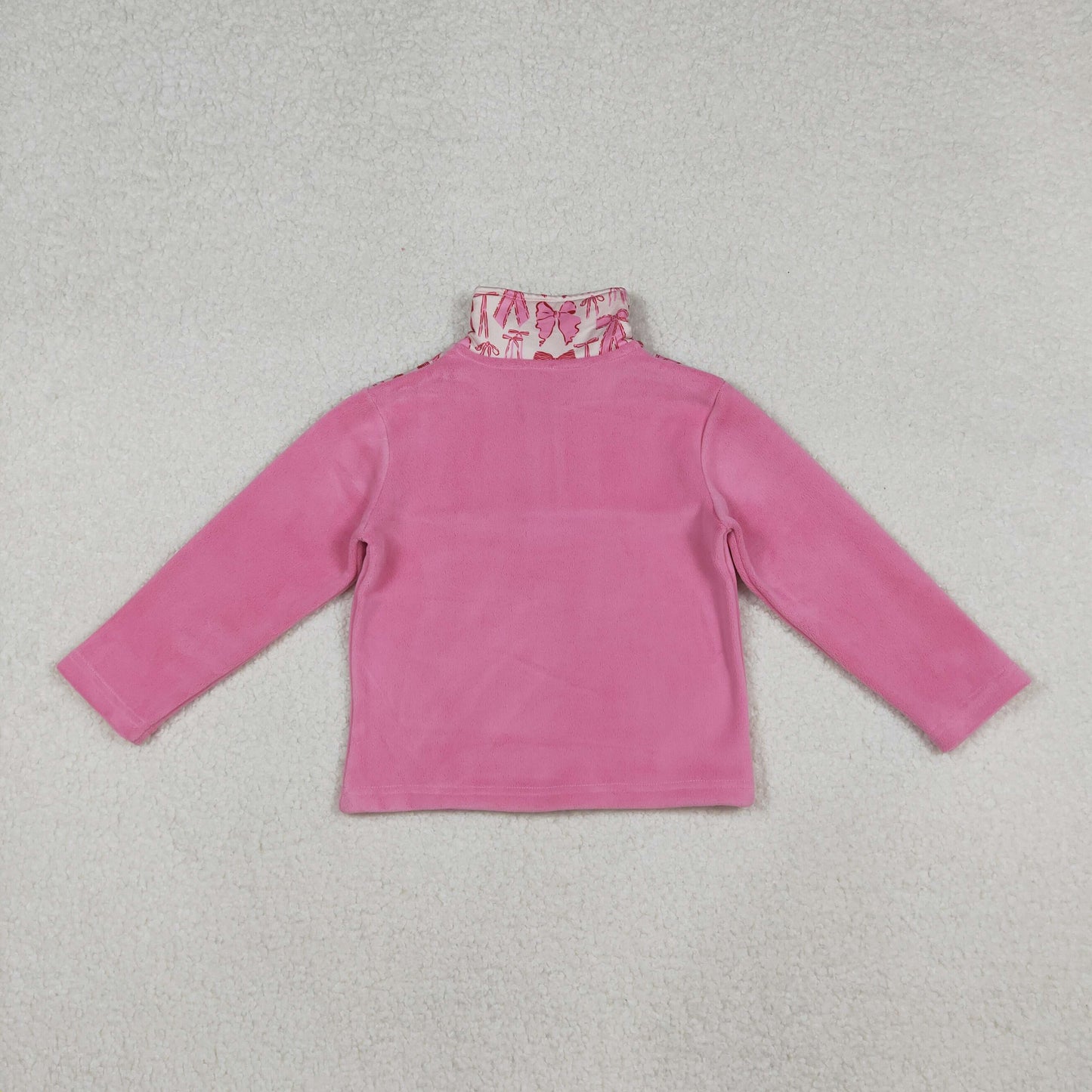 GT1149 Baby Girls Pink Bows Plaid Quatrefoil Zipper Pullover Sherpa Tops