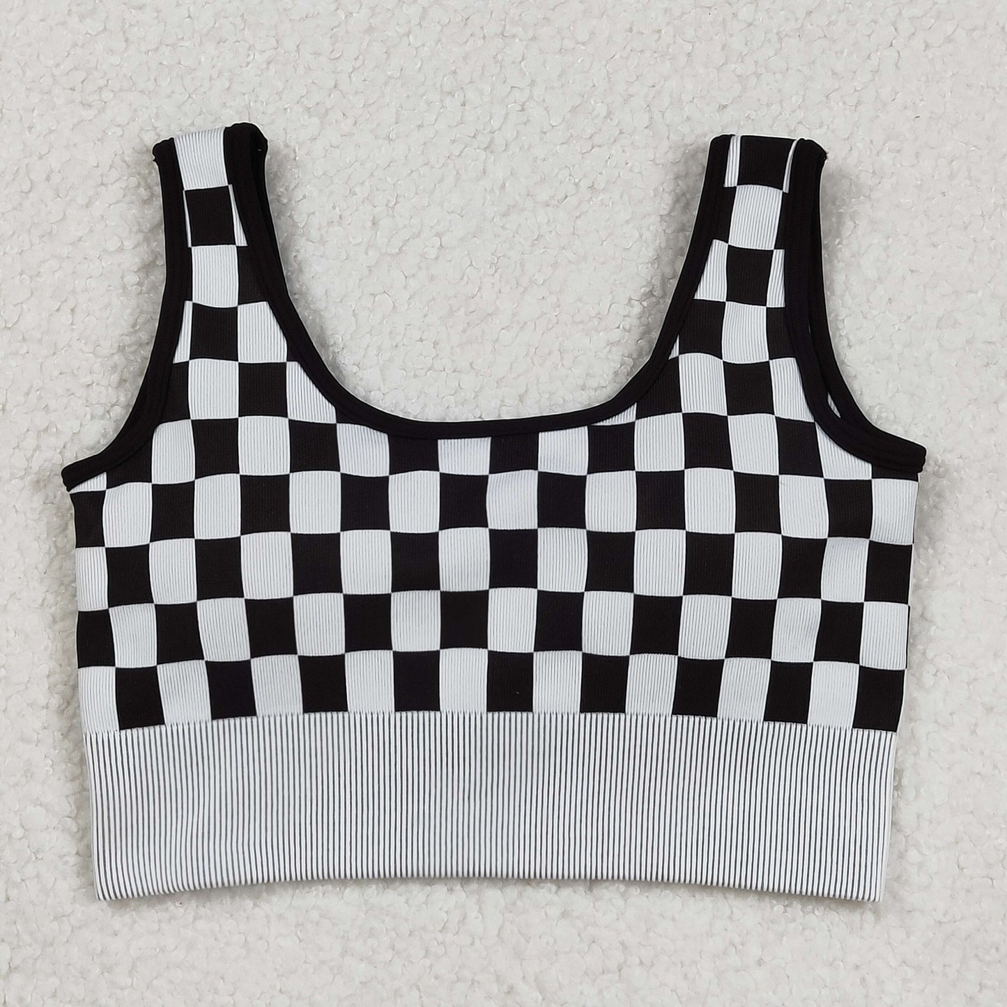 GT1189 Adult Women Black Checked Thick Fabric Vests Top