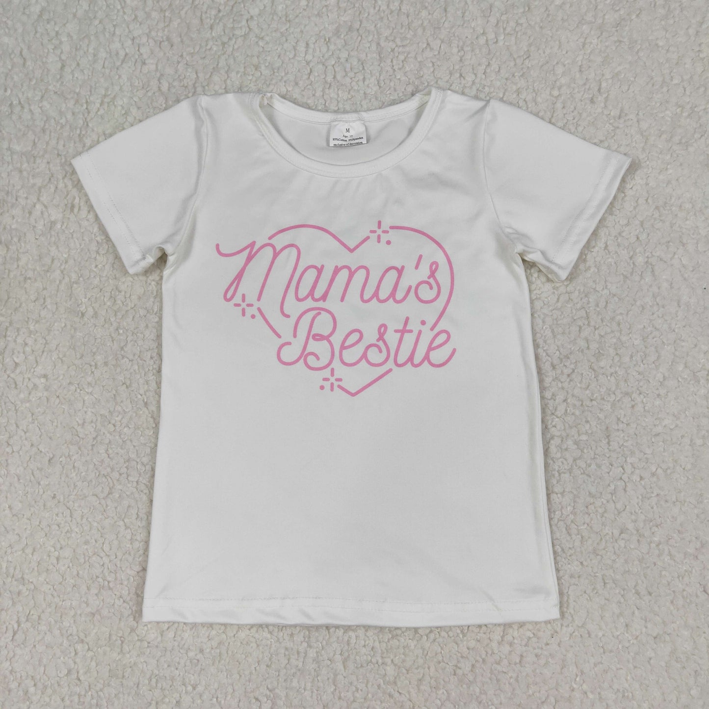GT1565 Baby Girls Short Sleeve Pink Mama's Bestie Hearts T-shirts Top