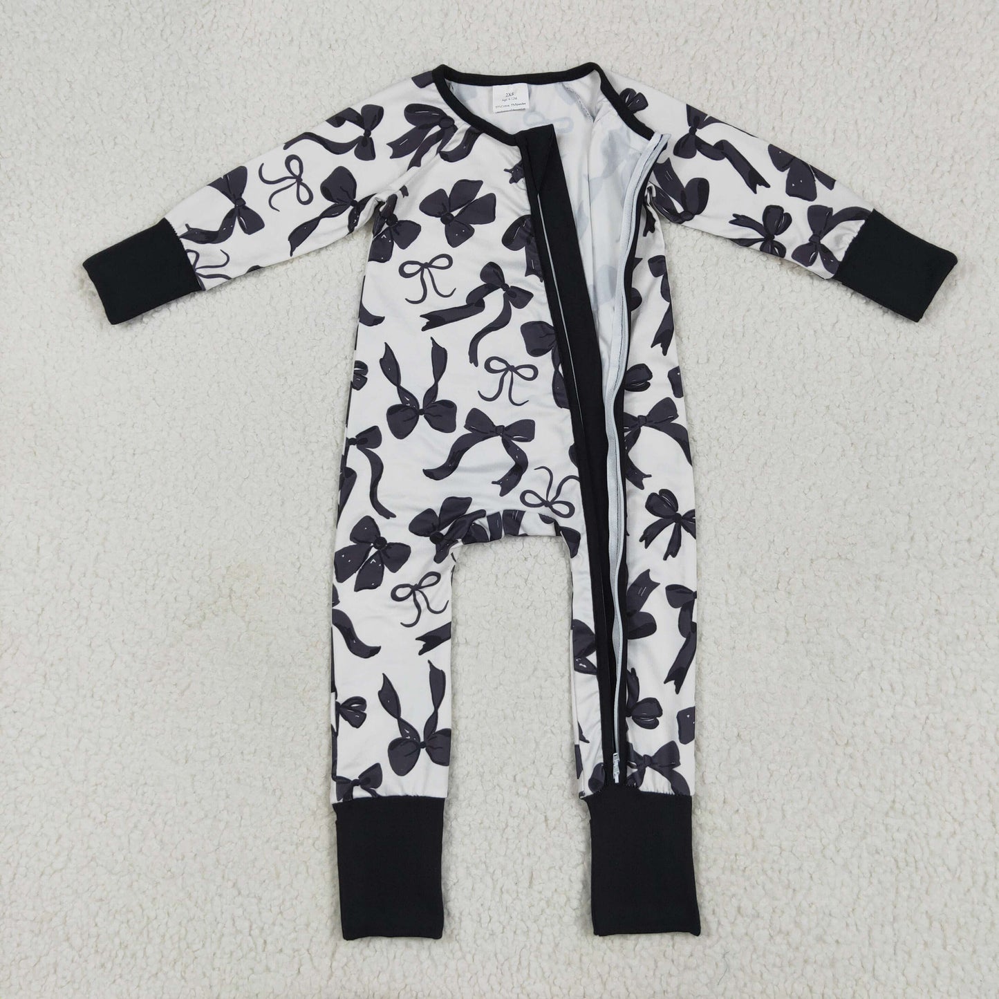 Sibling Baby Kids Black Bows Checked Pajamas Sets Zipper Footie Rompers Blankets