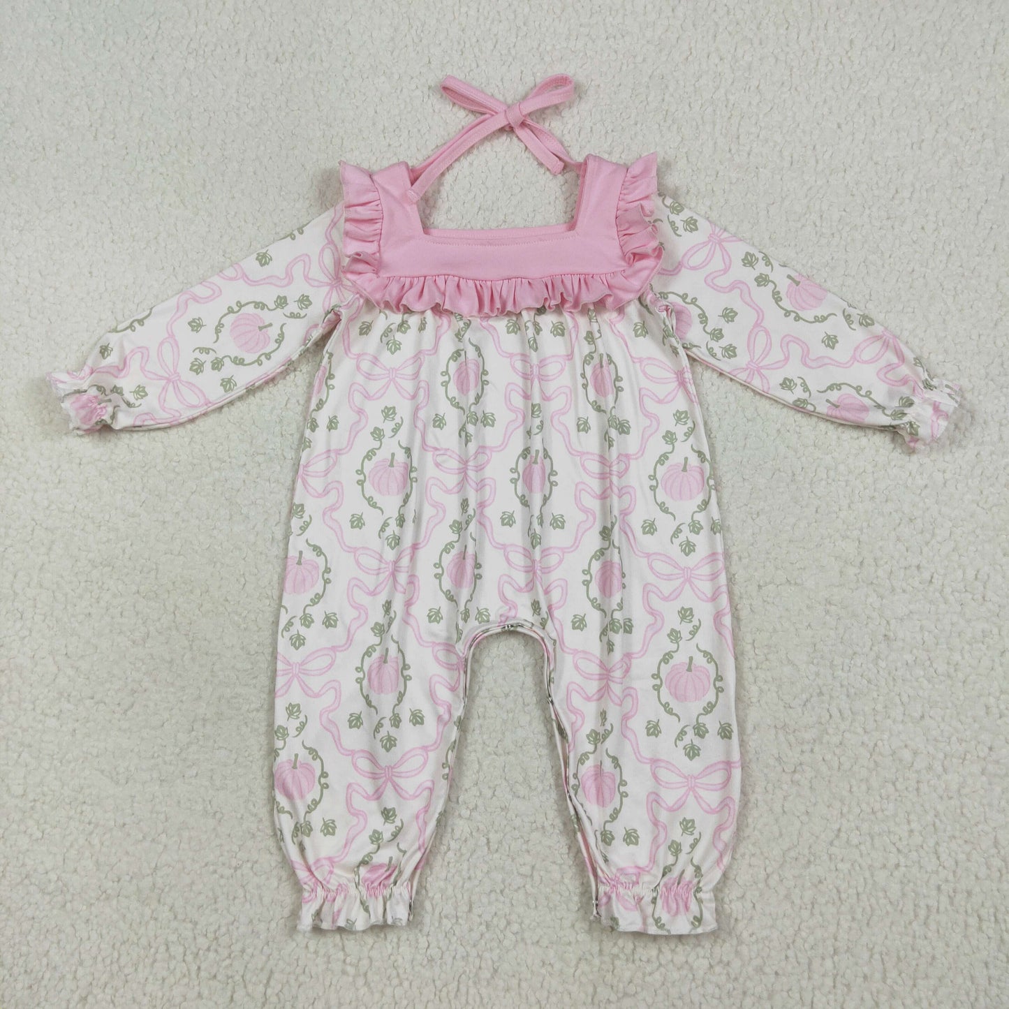 Sibling Baby Girls Pumpkins Bows Rompers Outfits Sets