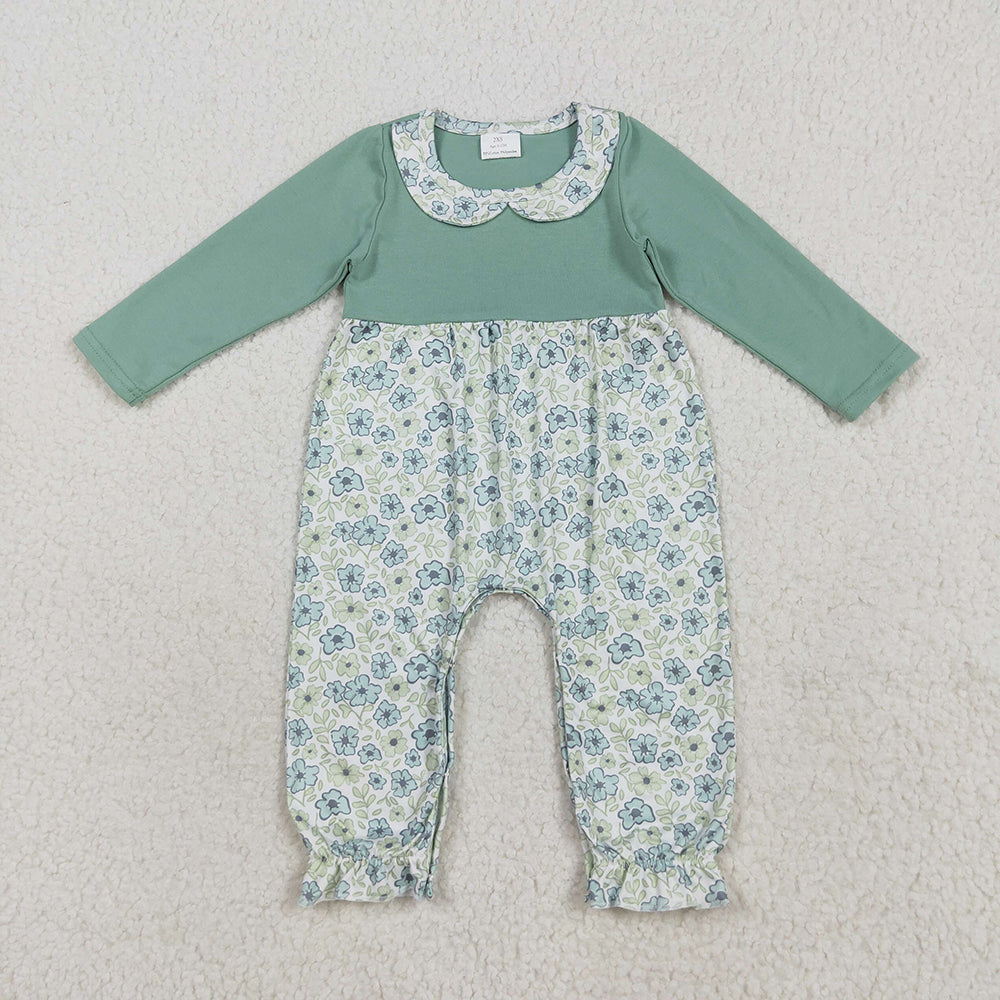 Sibling Baby Girls Green Floral Rompers Dressses Outfits Sets