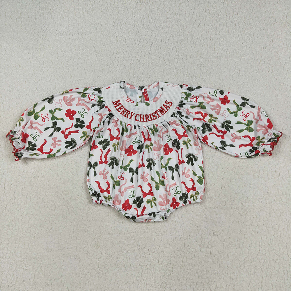 Sibling Baby Girls Smocked Embroidery Merry Christmas Rompers Dresses