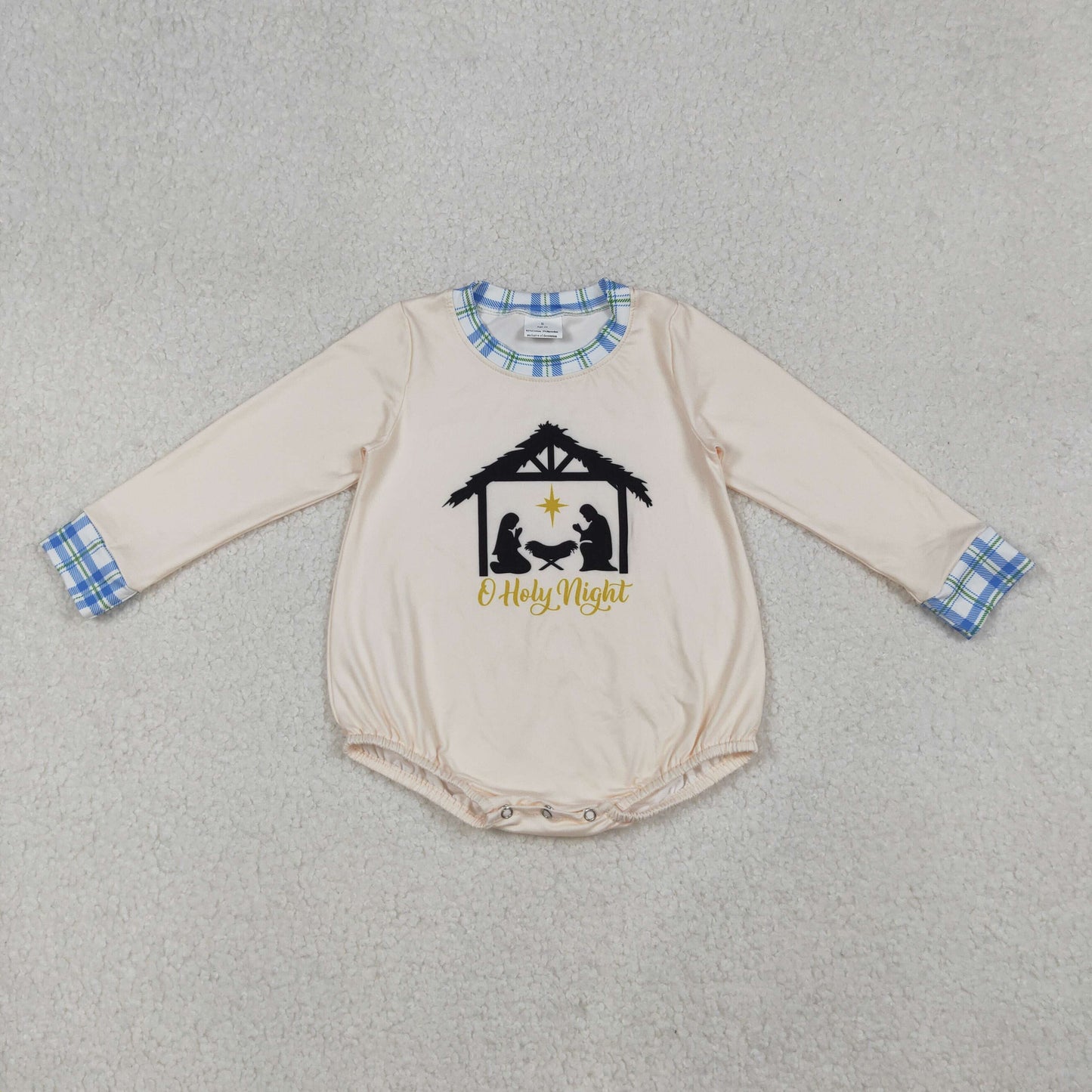 LR2292 Baby Bows Long Sleeve Nativity Christmas Rompers