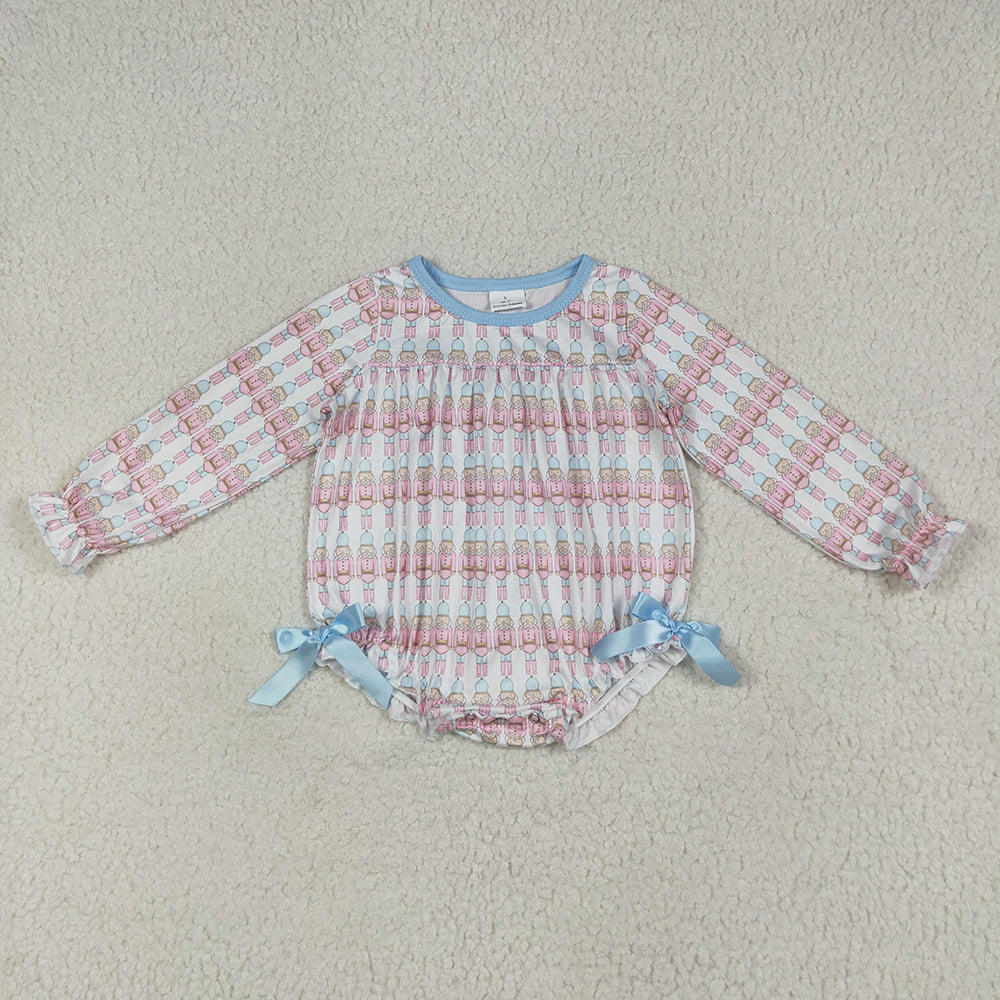 Sibling Baby Girls Christmas Soldier Top Blue Rompers Outfits