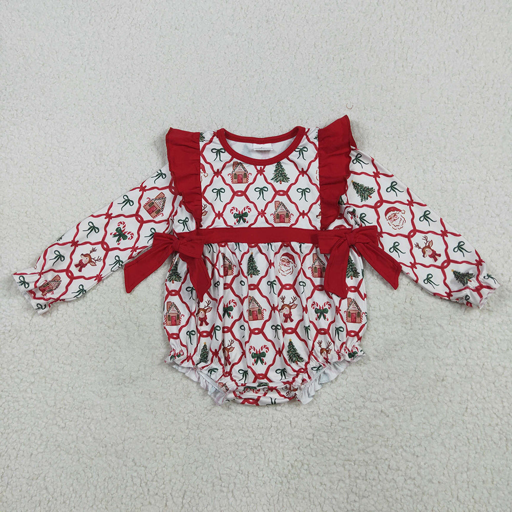 Sibling Baby Girls Christmas Trees Bows Rompers Dresses Outfits Sets