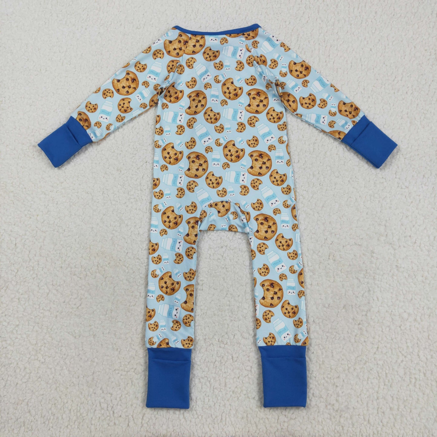 LR2397 Baby Boys Blue Milks Cookies Christmas Zipper Footed Rompers