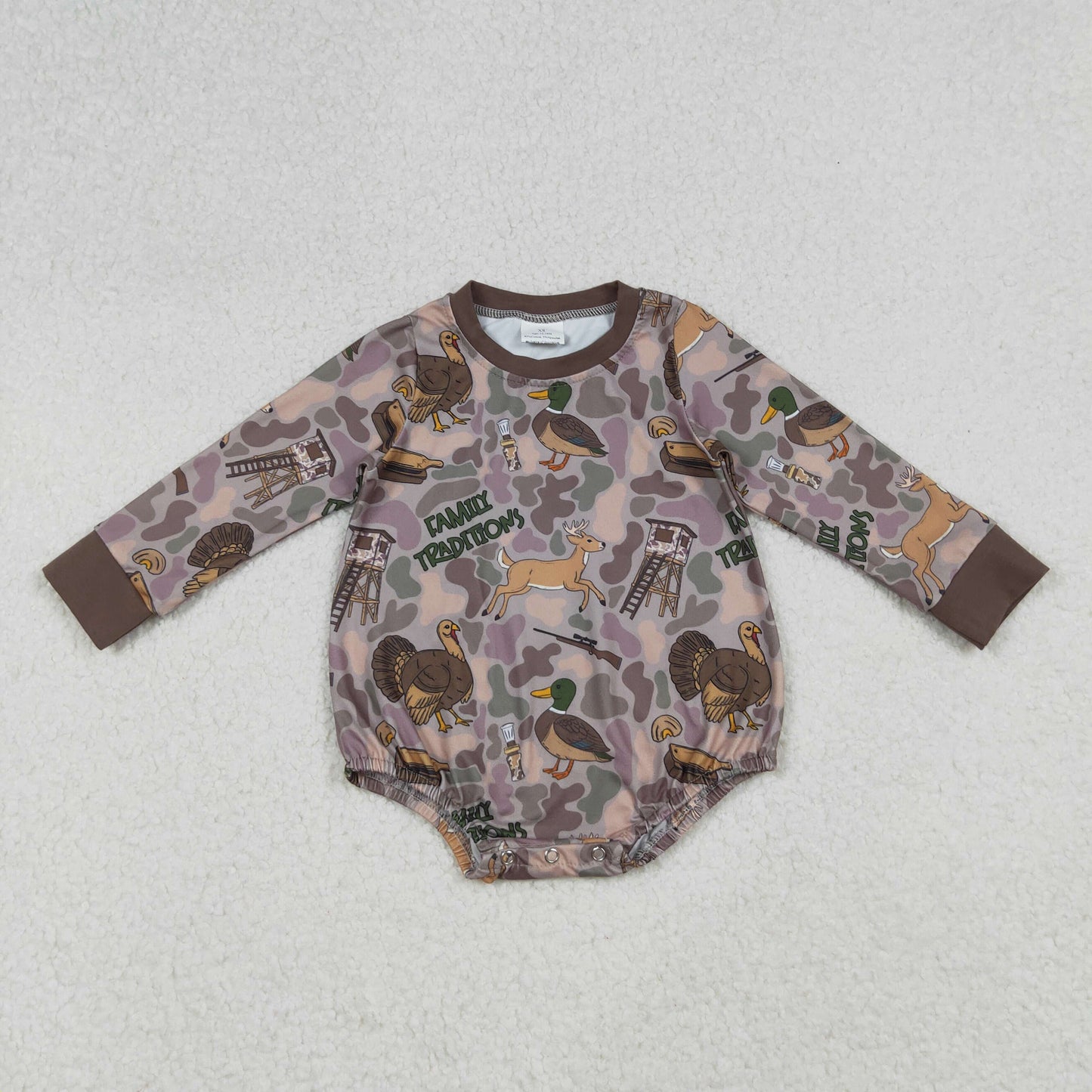 Sibling Baby Boys Brown Camo Turkey Pumpkins Thanksgiving Hunting Rompers