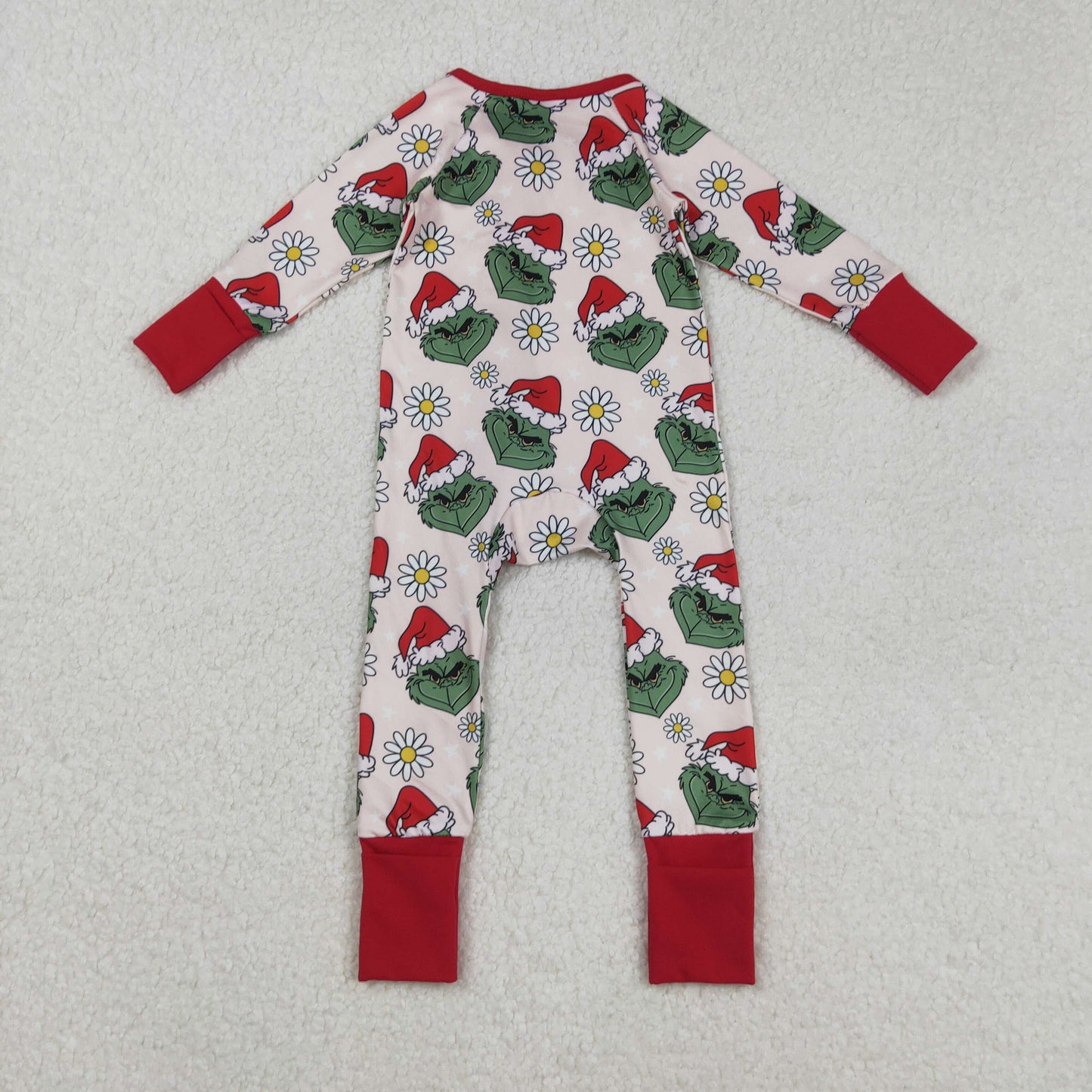 LR2489 Baby Girls Daisy Flowers Hats Grin Christmas Ruffle Zipper Footed Rompers