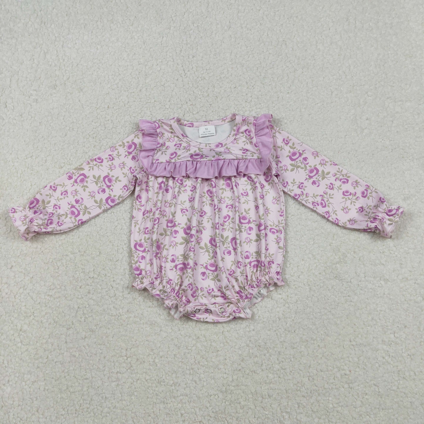 LR2624 Baby Girls Lavender Flowers Ruffle Rompers