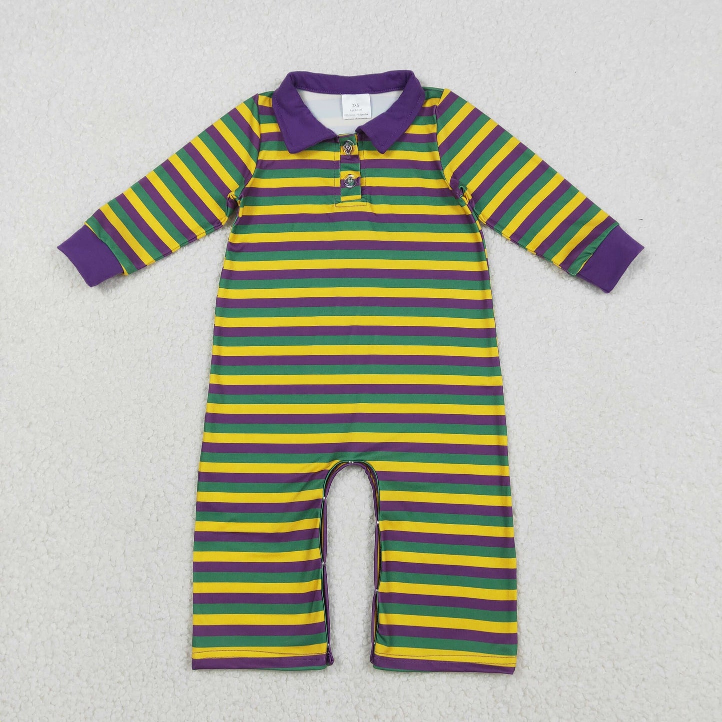 LR2679 Baby Boys Mardigras Stripe Button Pants Rompers