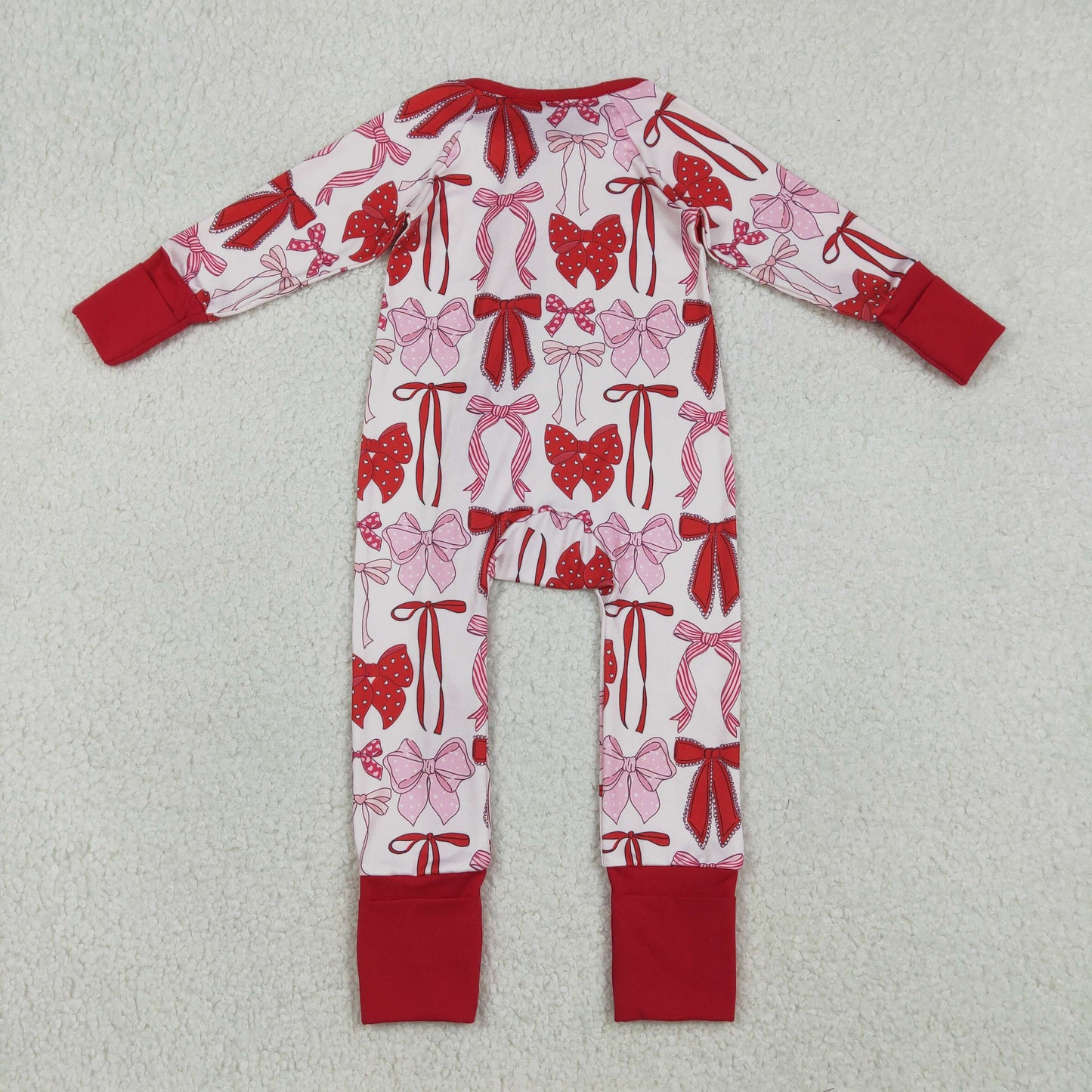 LR2780 Baby Girls Hearts Bows Two Way Ruffle Zip Convertible Valentines Rompers