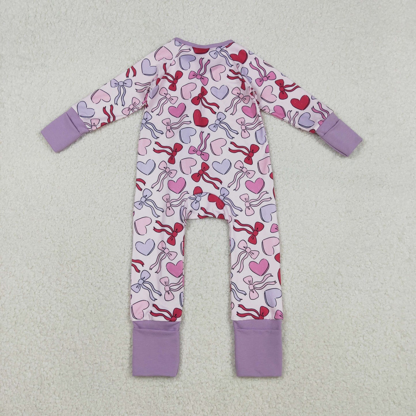 LR2883 Baby Girls Colorful Bows Hearts Valentines Two Way Zip Convertible Rompers