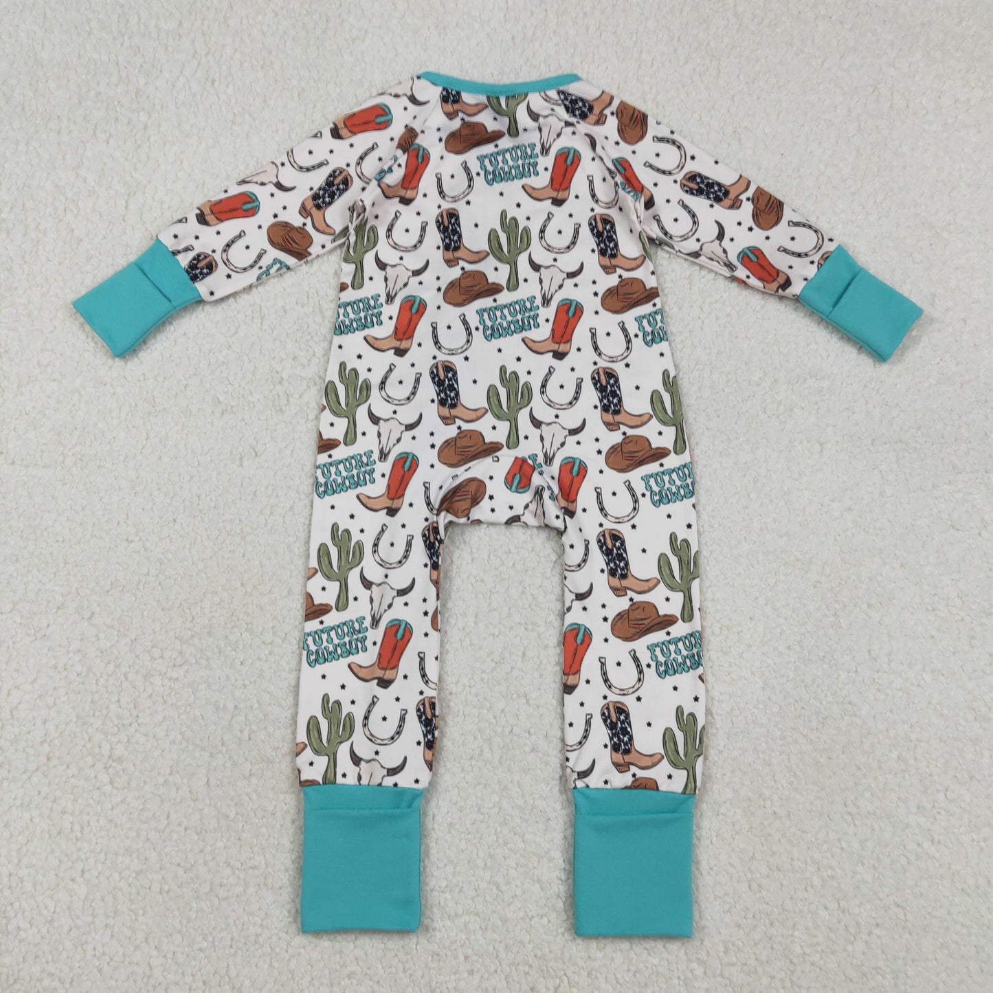 LR2944 Baby Cowboys Future Boots Cactus Western Two Way Zip Convertible Rompers
