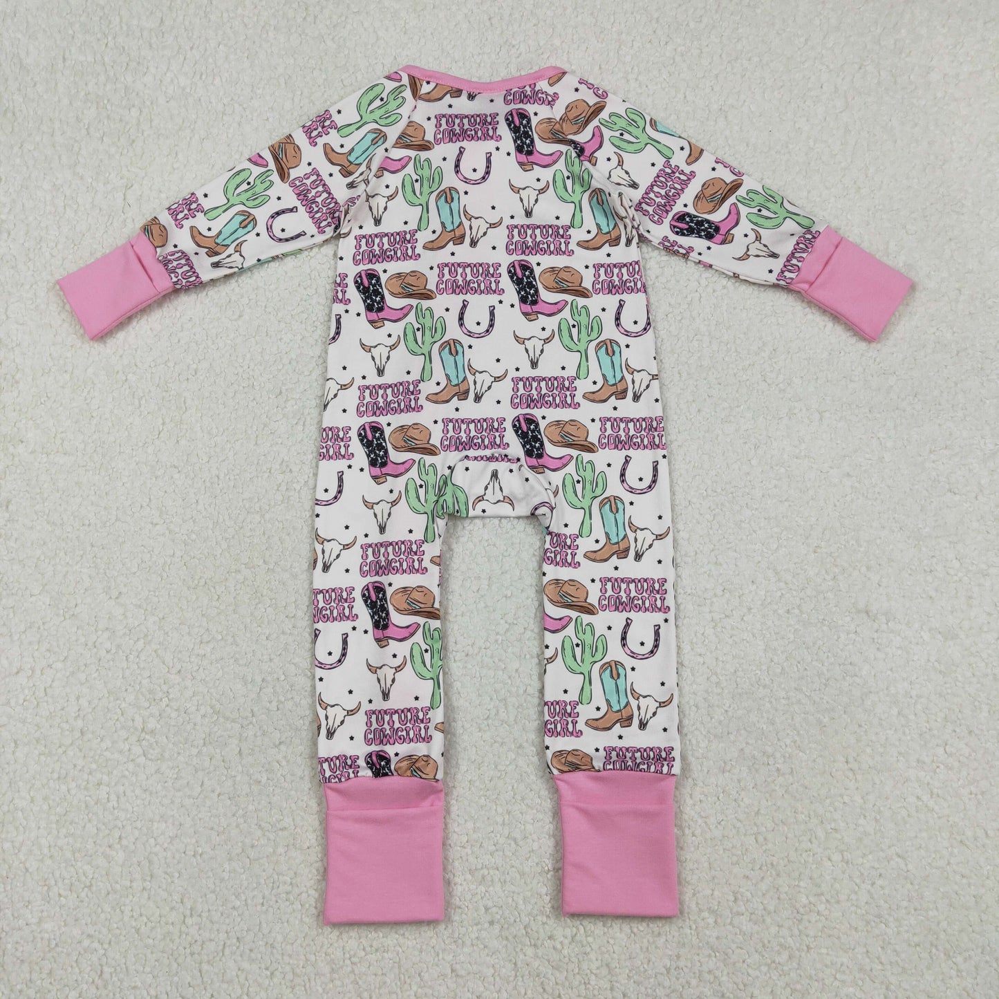 LR2945 Baby Girls Future Cowgirls Cactus Western Two Way Zip Convertible Rompers