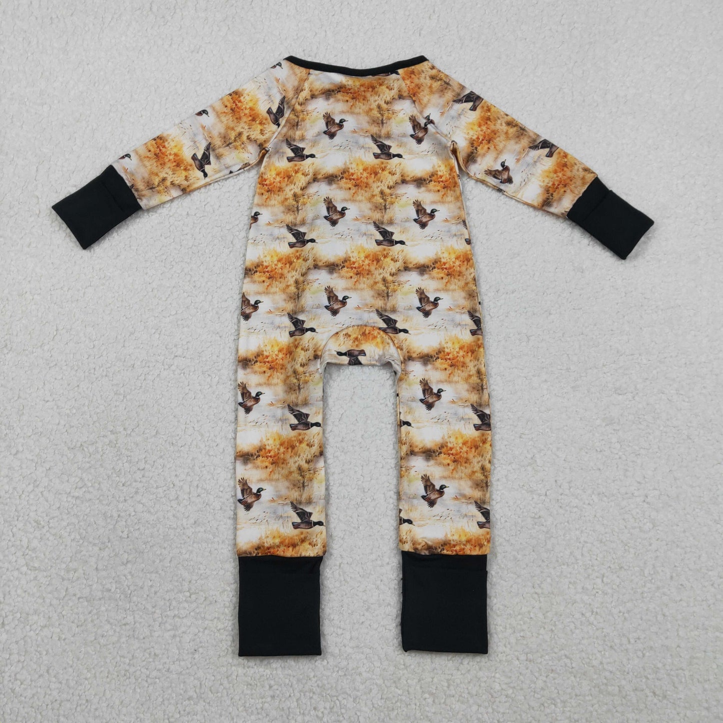 LR2986 Baby Boys Long Sleeve Ducks Hunting Two Way Zip Convertible Rompers