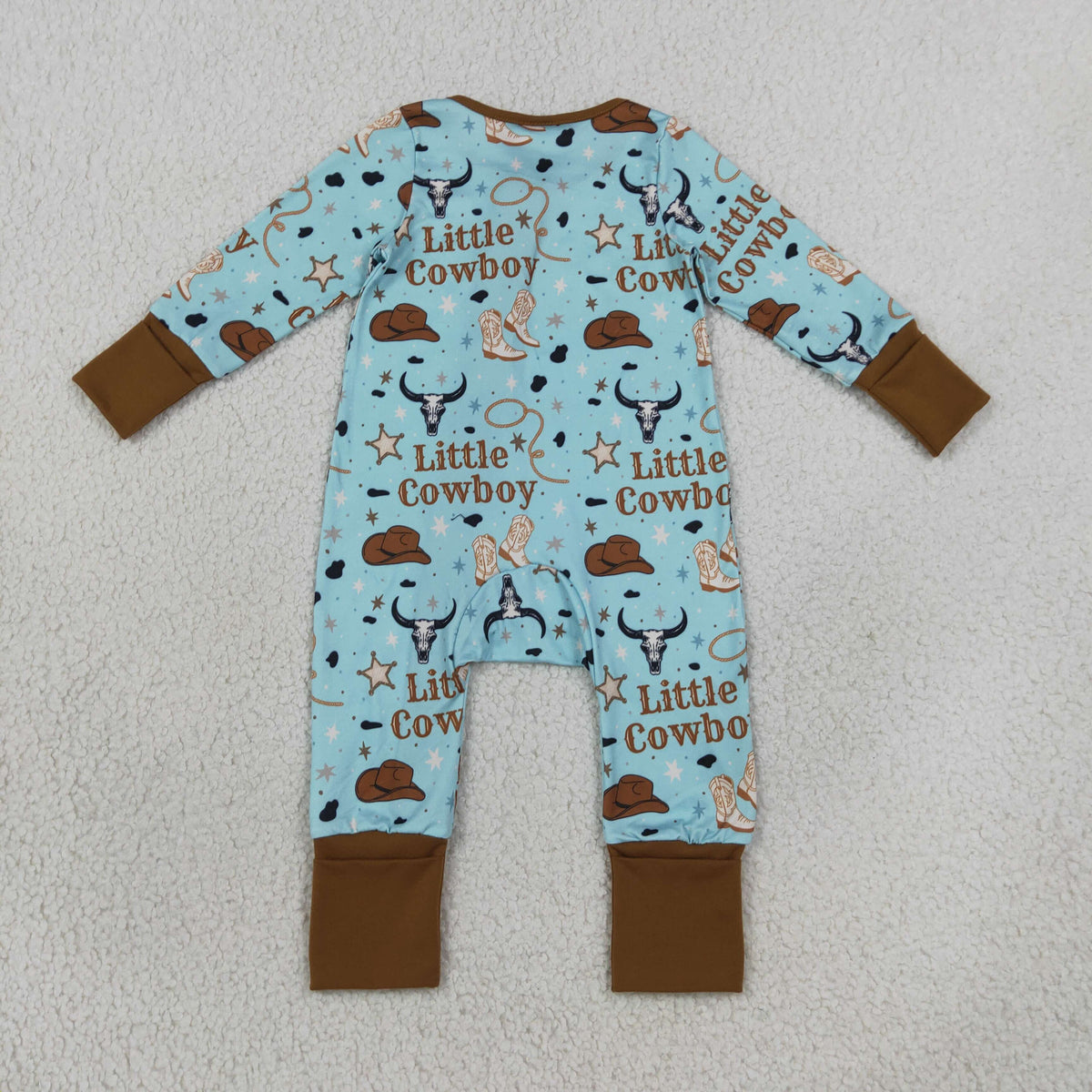 LR3124 Little Cowboys Long Sleeve Bull Skulls Western Two Way Zip Convertible Rompers