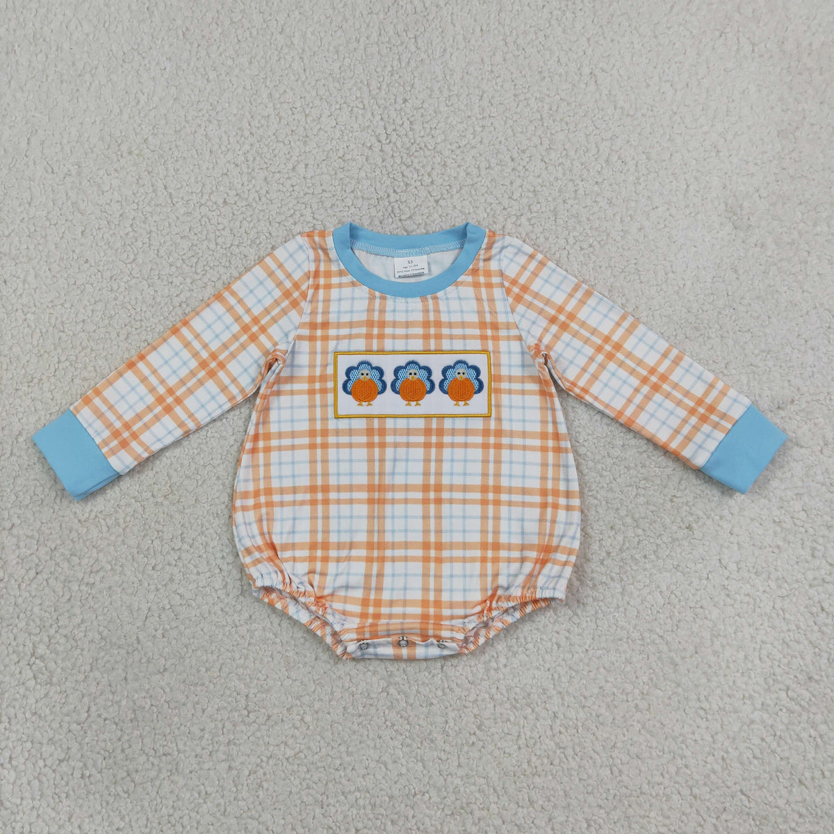 Sibling Baby Boys Embroidery Turkey Checked Pant Thanksgivings Clothes Set Rompers