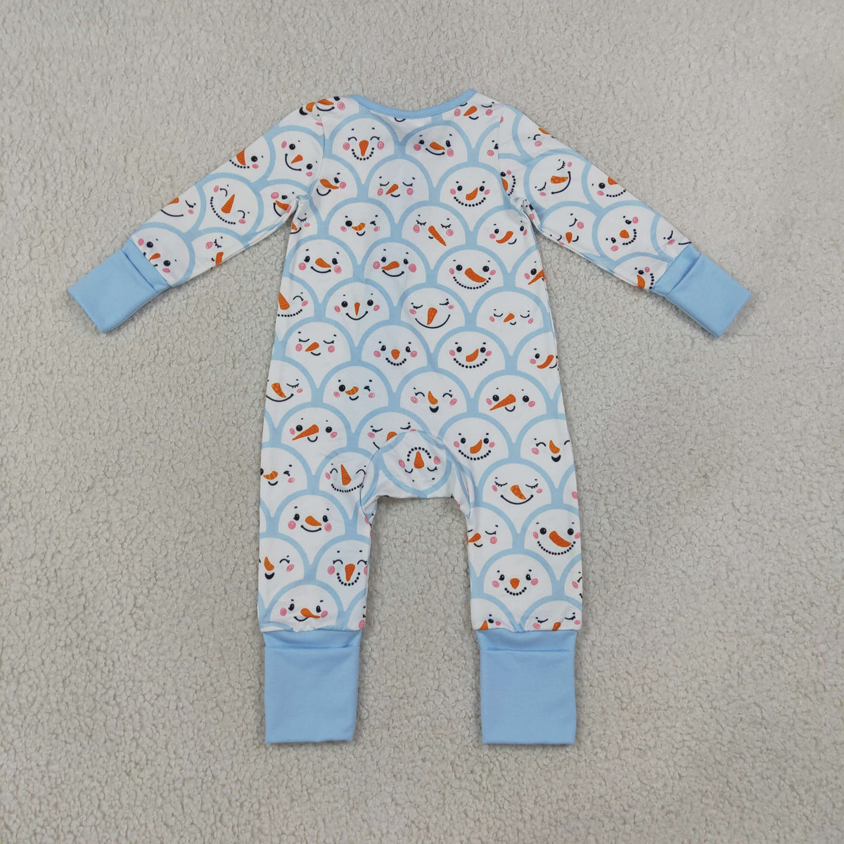 Sibling Baby Boys Blue Snowmen Christmas Pajamas Sets Zip Romper Blanked