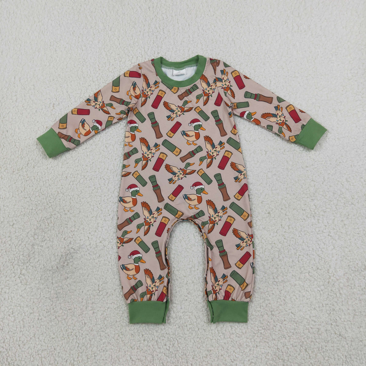 LR3209 Baby Boys Long Sleeve Ducks Calls Hunting Pant Rompers