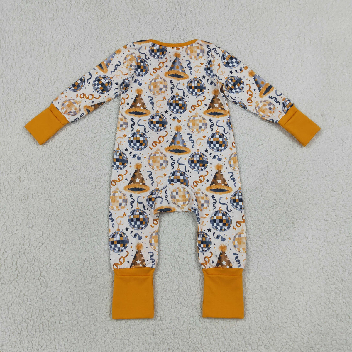 LR3212 Baby Boys Long SLeeve Happy New Year Two Way Zip Convertible Rompers