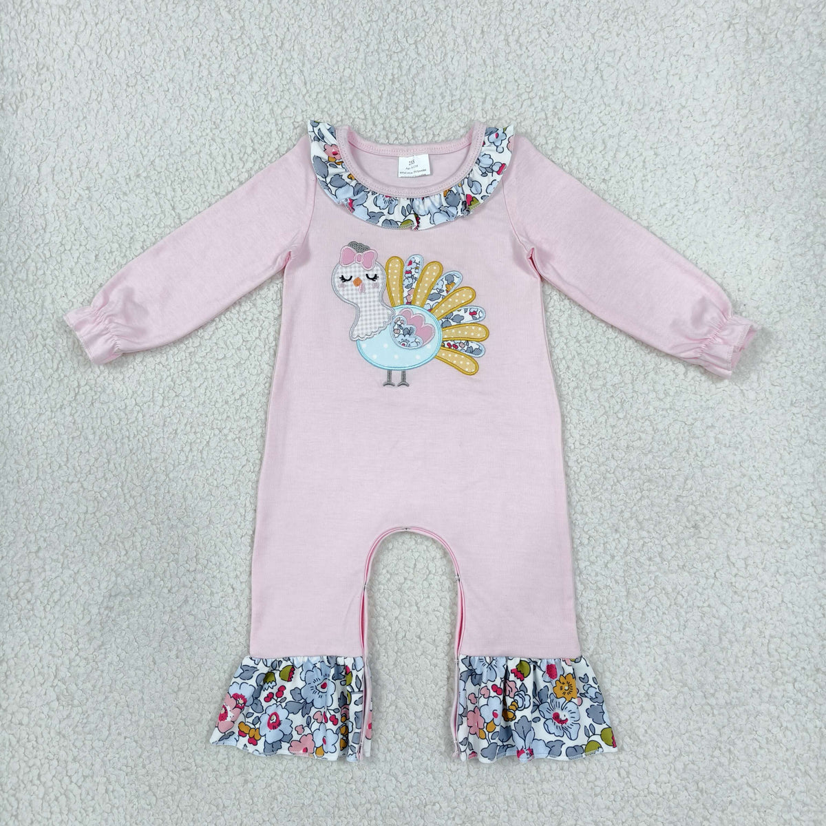 Sibling Baby Girls Embroidery Flowers Turkey Flare Pant Thanksgiving Set Pant Rompers