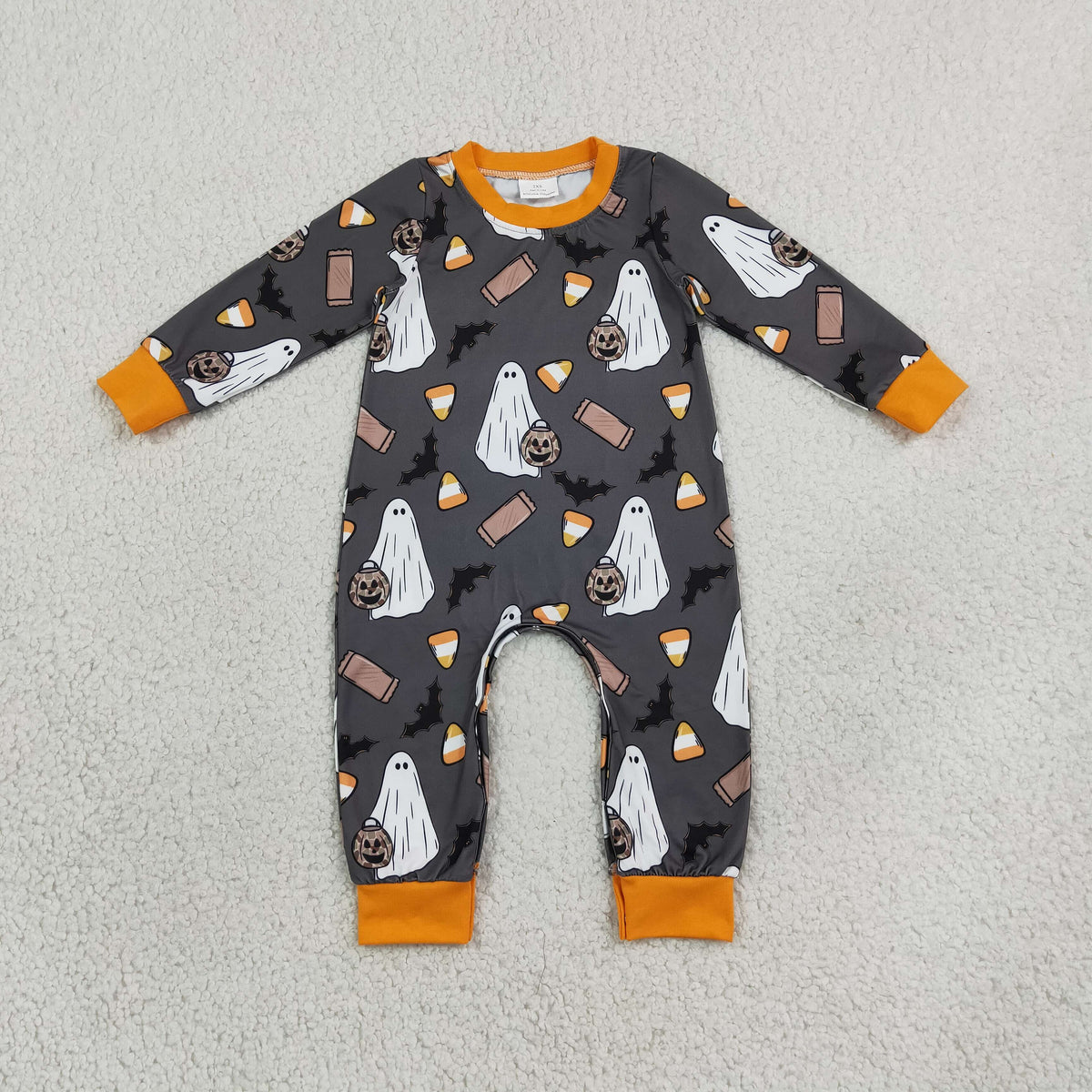Sibling Baby Boys Orange Button Top Bats Ghosts Pant Halloween Clothes Set Hoodie Top