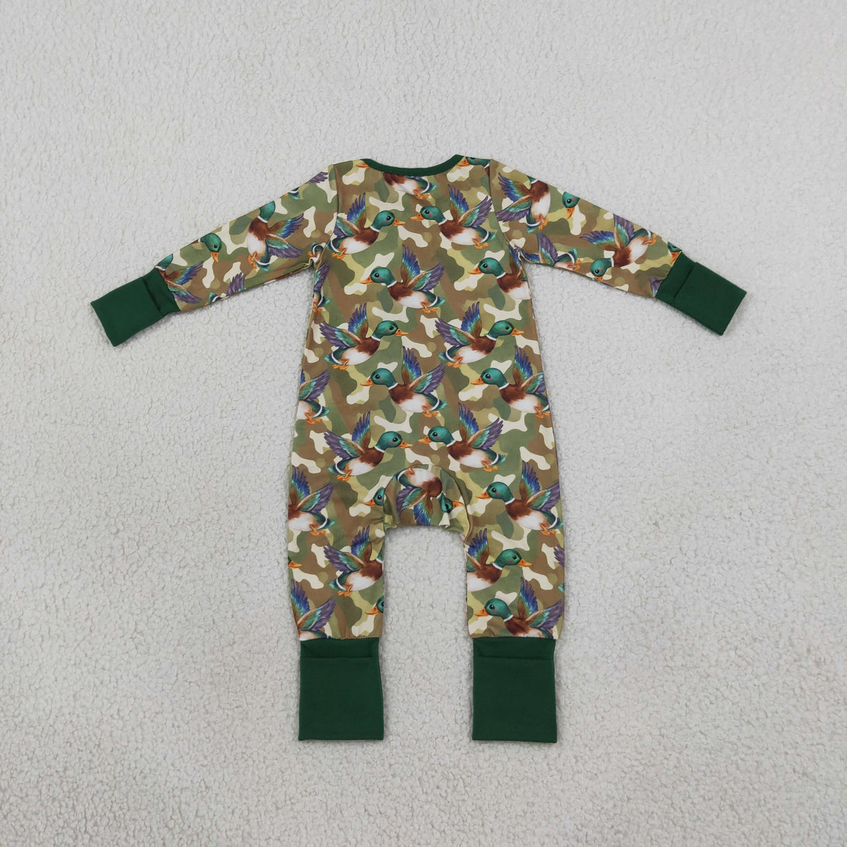 Sibling Baby Boys Green Camo Ducks Hoodie Jogger Hunting Sets Zip Romper Blanked