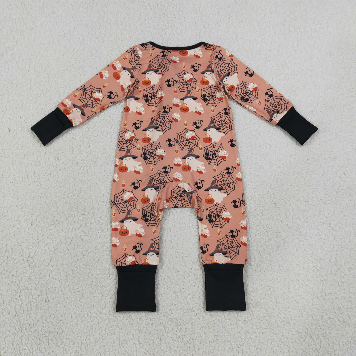 Sibling Baby Boys Spider-webs Ghost Pumpkins Halloween Button Shirt Zip Rompers