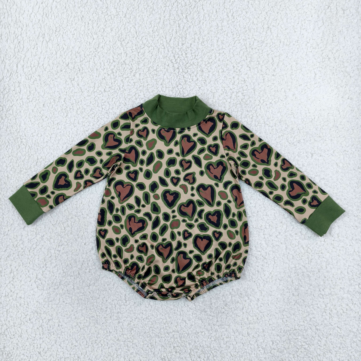 Sibling Baby Girls Long Sleeve Hearts Leopard Valentines Mock Neck Rompers