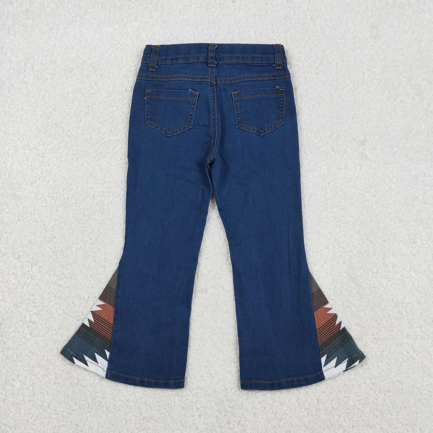 P0303 Baby Girls Blue Pockets Aztec Western Denim Bell Bottom Jeans Pants Bottom