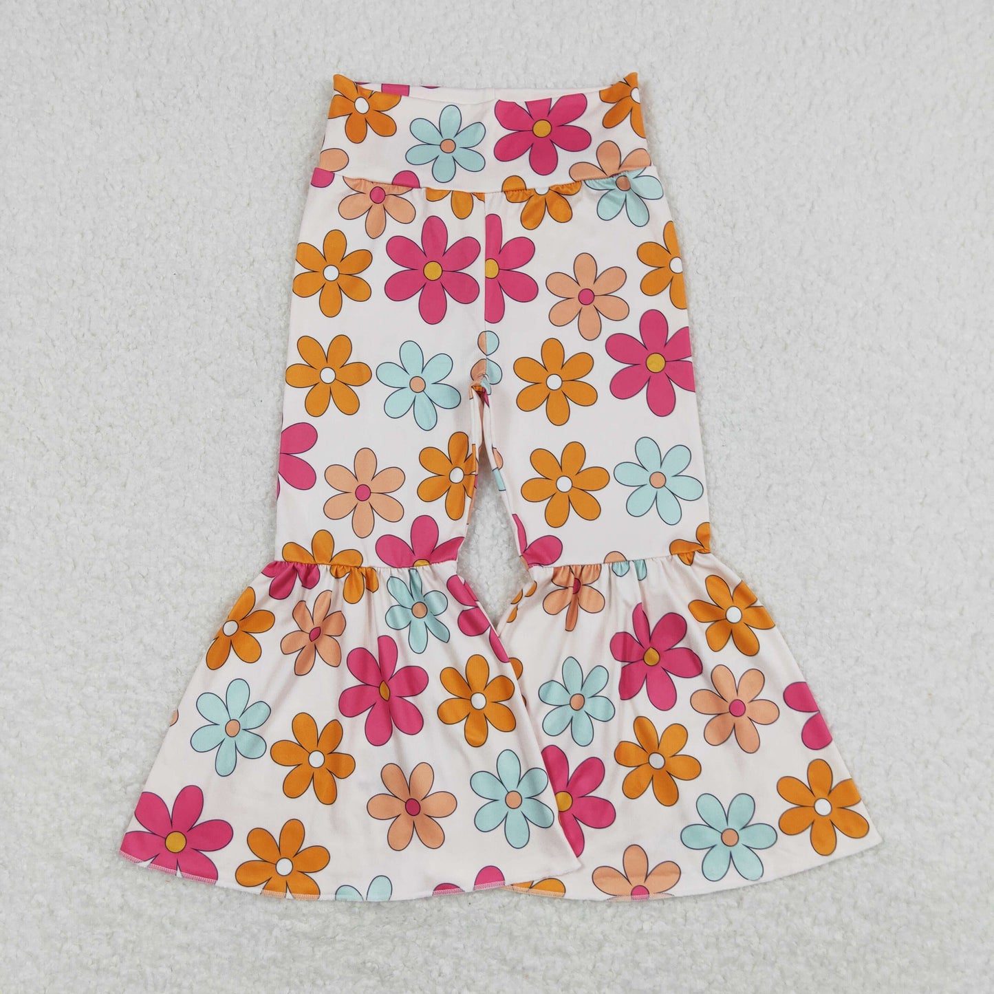 Sibling Baby Girls Colorful Flowers Bows Ruffle Bell Bottom Leggings Pants