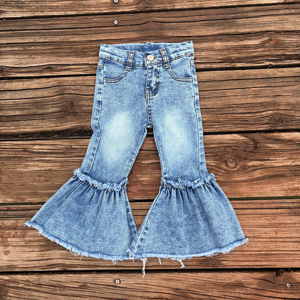 Sibling Western Wild Baby Girls Cowgirls Bell Bottom Denim Pants Jeans