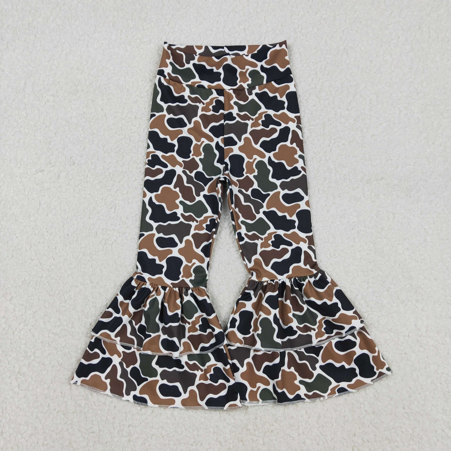 P0887 Baby Girls Southern Dark Brown Camo Yoga Active Double Bell Bottom Pants