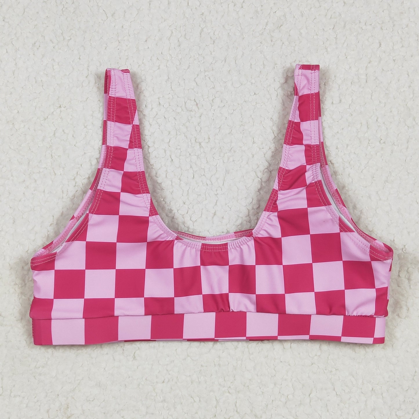 S0560 Adult Women Pink Checked Swimming Bra Tops