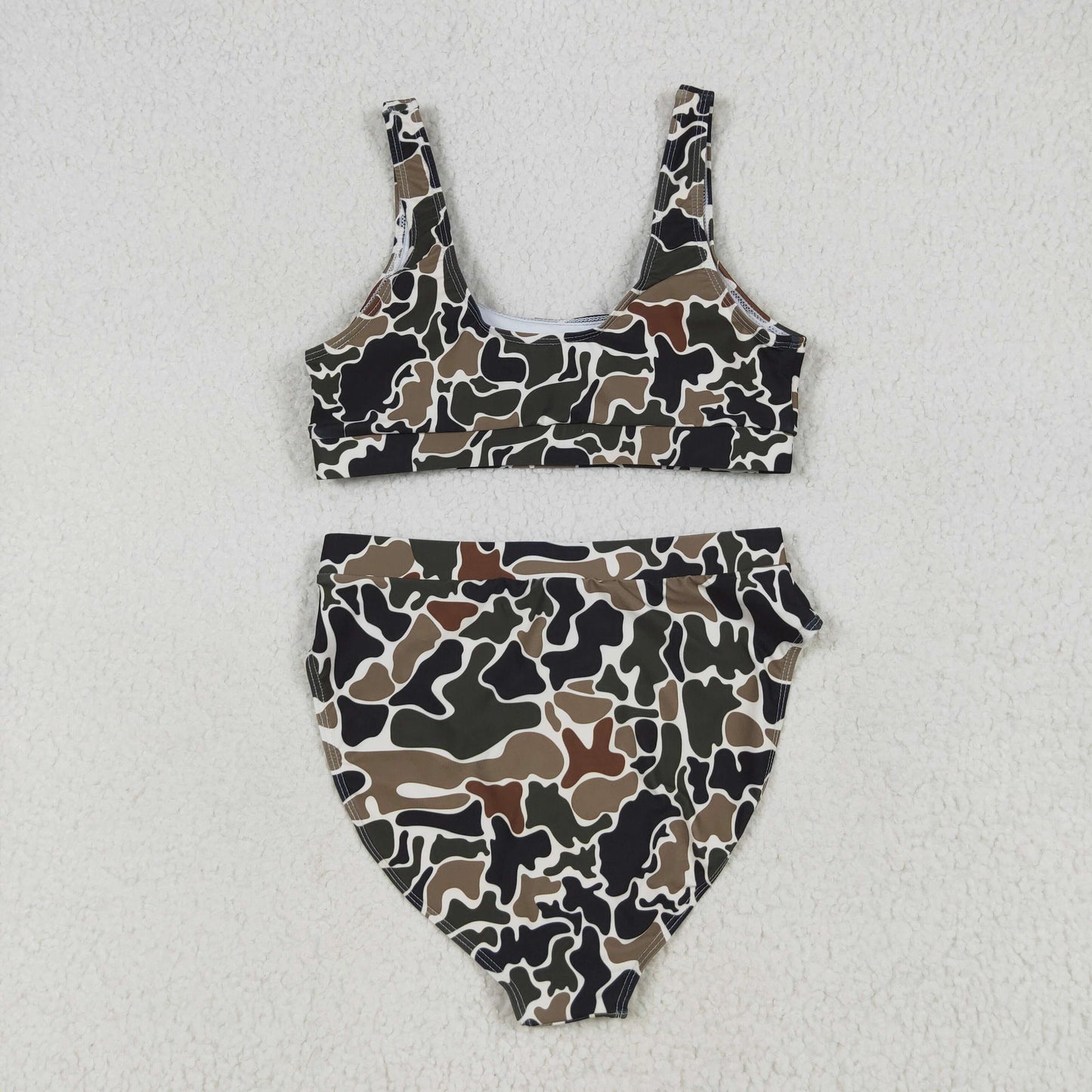 S0565 Adult Women Southern Dark Brown Camo Bra Top Bummies Short Swimsuits